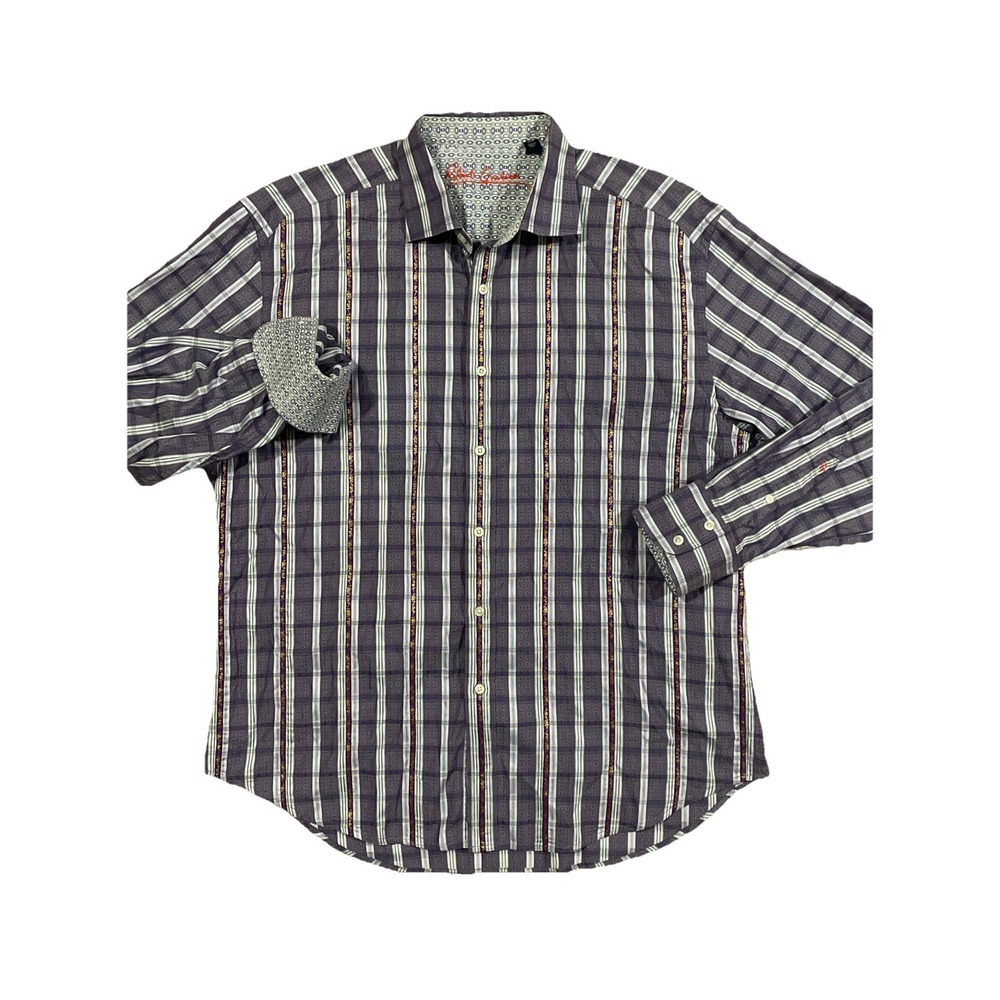 Robert Graham Shirt Mens 2XL Purple Geometric Floral‎ Long Sleeve Flip Cuff
